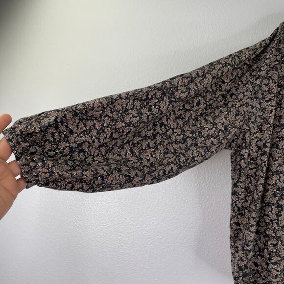 Universal Thread Black Brown Bohemian Quarter Button Down Blouse Women's XS - Picture 4 of 11